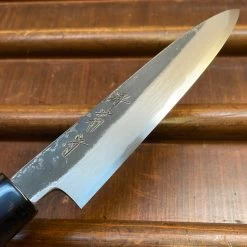 Sakai Kikumori Nakagawa 135mm Petty Aogami 1 Kurouchi Burnt Chestnut W/ Saya -Knife shop image 8129240b 5c52 4867 8a54 848a157f378e