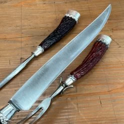 Vintage Landers Frary & Clark Aetna Works Carving Set Carbon Steel Large Sterling Ferrules Stag ~1880's-1910's -Knife shop image 832466f2 dd87 435a b89f e89325106f5b