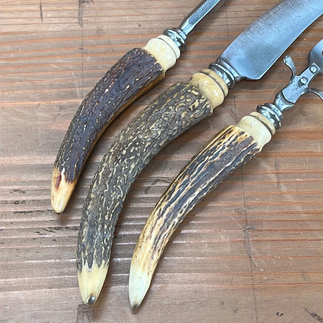 Vintage A J Jordan Carving Set AAA1 Sheffield England Curved Blade Horn Tip Handles 1880's-1920's 13 Vintage A J Jordan Carving Set AAA1 Sheffield England Curved Blade Horn Tip Handles 1880's-1920's - Image 11