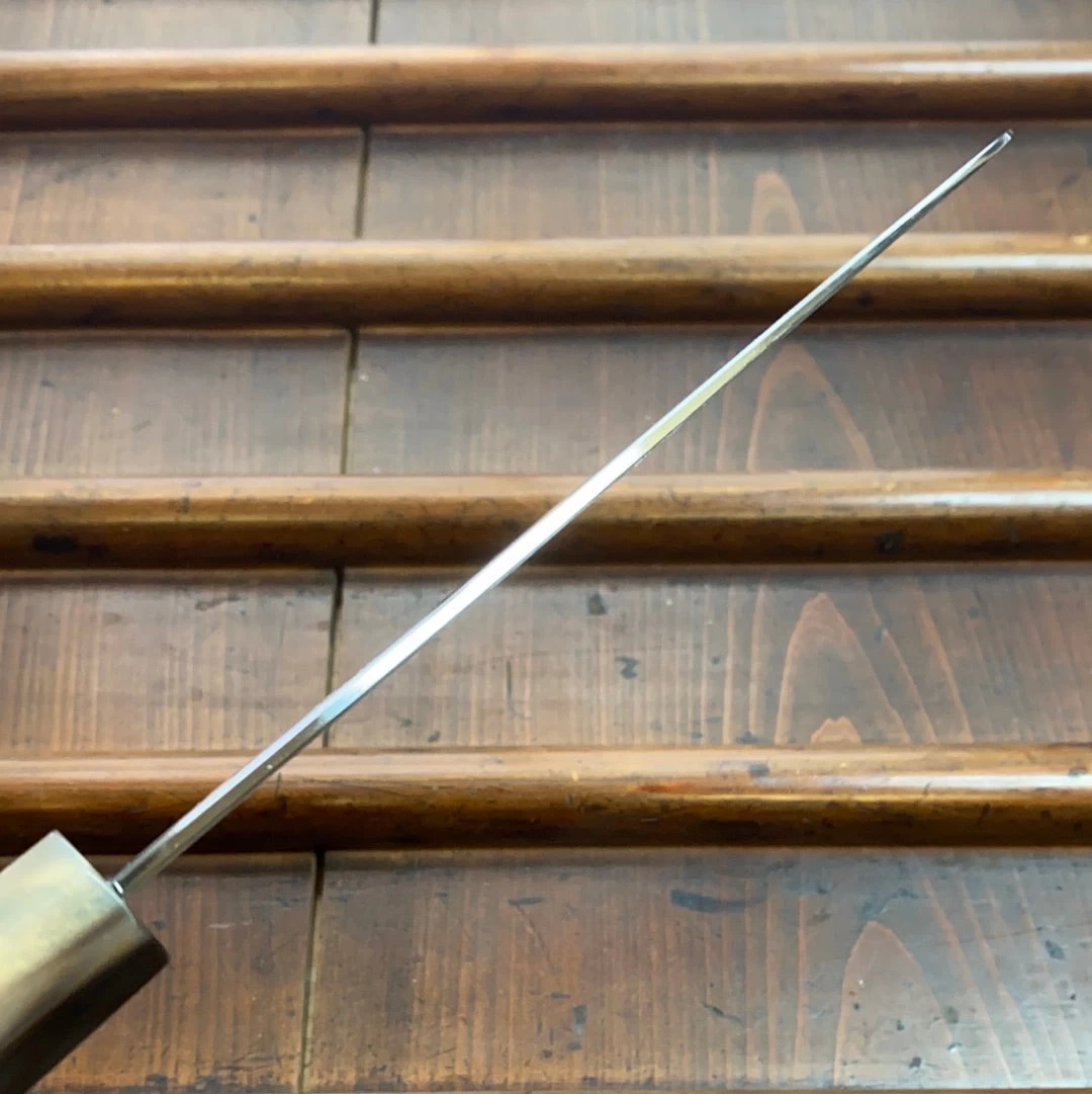 Hitohira Togashi 180mm Santoku Kasumi Stainless Clad Shirogami 1 Ebony Blonde Handle 7 Hitohira Togashi 180mm Santoku Kasumi Stainless Clad Shirogami 1 Ebony Blonde Handle - Image 5