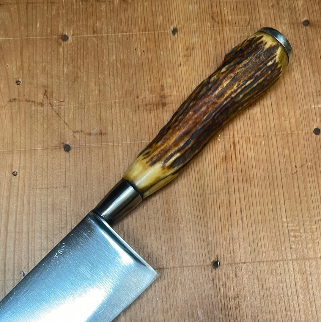 Vintage American Nogent Style 12" Chef Forged Carbon Steel Antler Re-Handle 4 Vintage American Nogent Style 12" Chef Forged Carbon Steel Antler Re-Handle - Image 2