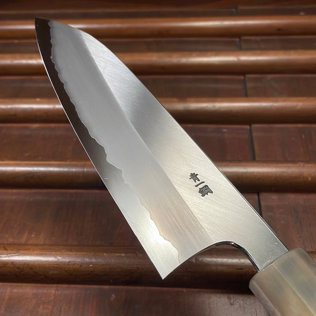 Hitohira Togashi 180mm Santoku Migaki Stainless Clad Aogami 1 Taihei Makassar Ebony Handle 7 Hitohira Togashi 180mm Santoku Migaki Stainless Clad Aogami 1 Taihei Makassar Ebony Handle - Image 5