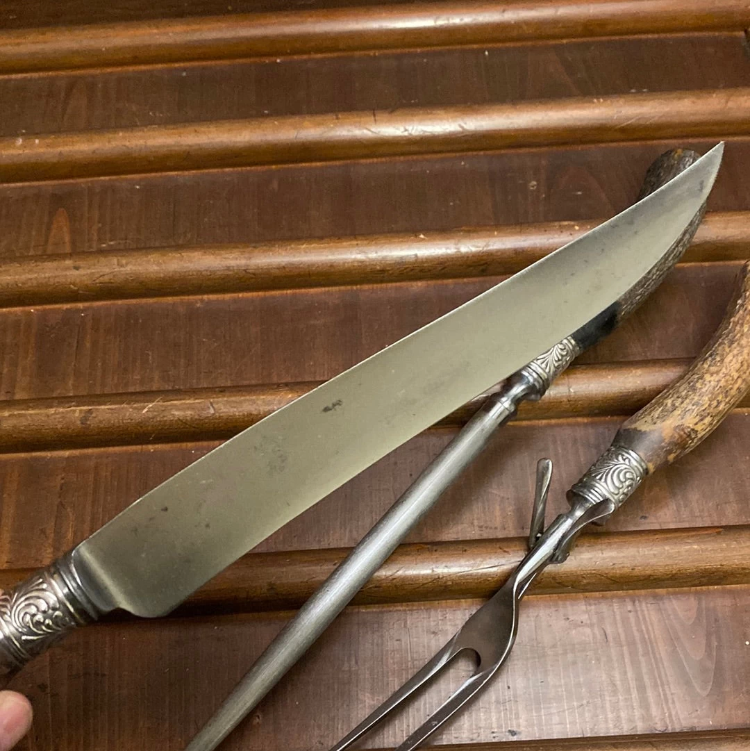 Vintage American Cutlery Co 3pc Carving Set Carbon Steel Stag C1900-1920 6 Vintage American Cutlery Co 3pc Carving Set Carbon Steel Stag C1900-1920 - Image 4