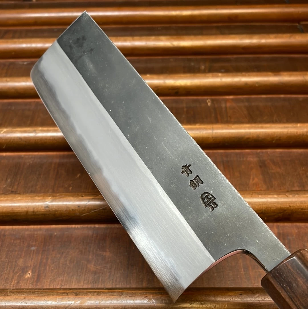 Hitohira Togashi 180mm Nakiri Aogami 2 Kurouchi Cherry Handle (Ebony End) 7 Hitohira Togashi 180mm Nakiri Aogami 2 Kurouchi Cherry Handle (Ebony End) - Image 5