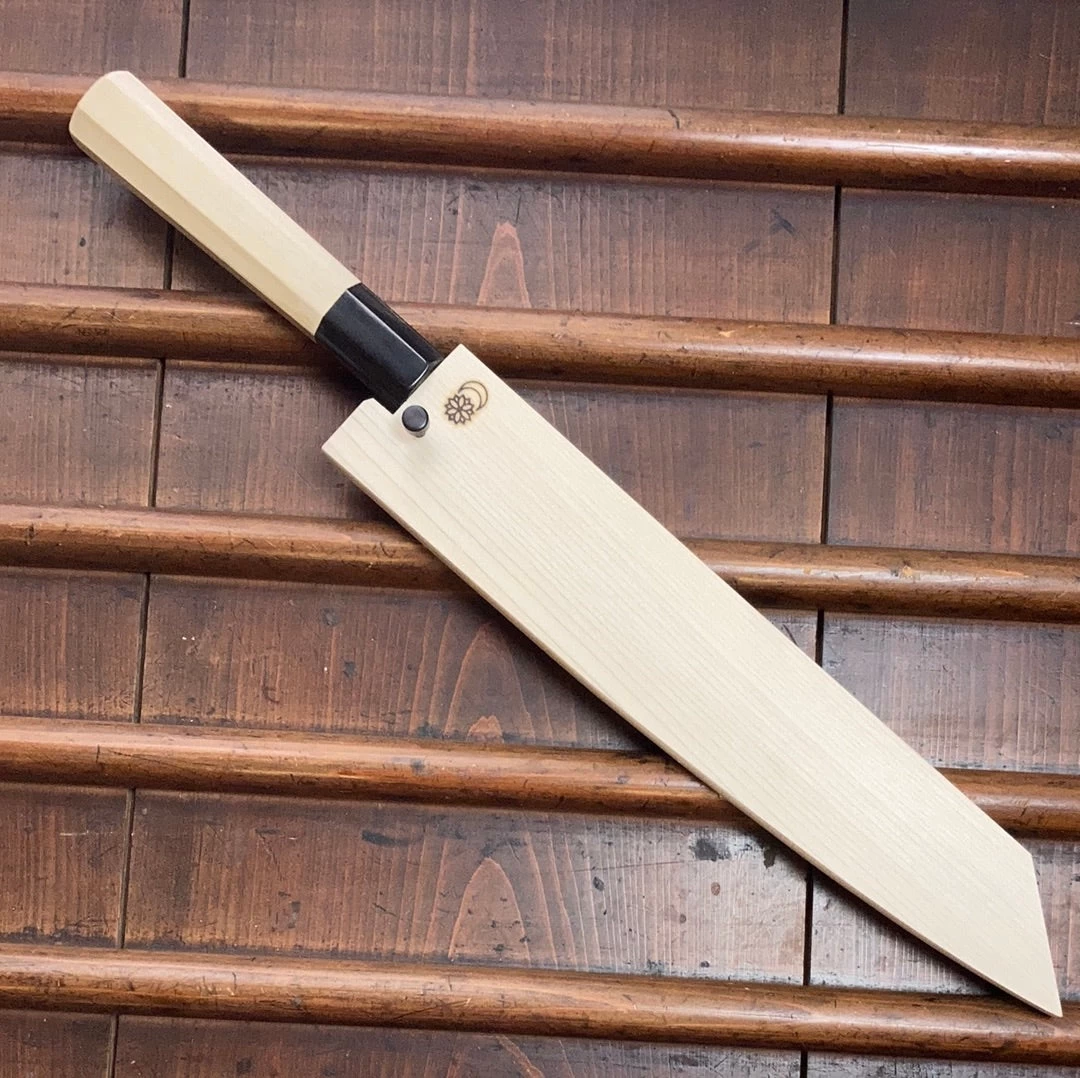 Sakai Kikumori Kikuzuki Uzu 240mm Kiritsuke Gyuto Aogami 1 With Saya 12 Sakai Kikumori Kikuzuki Uzu 240mm Kiritsuke Gyuto Aogami 1 With Saya - Image 10