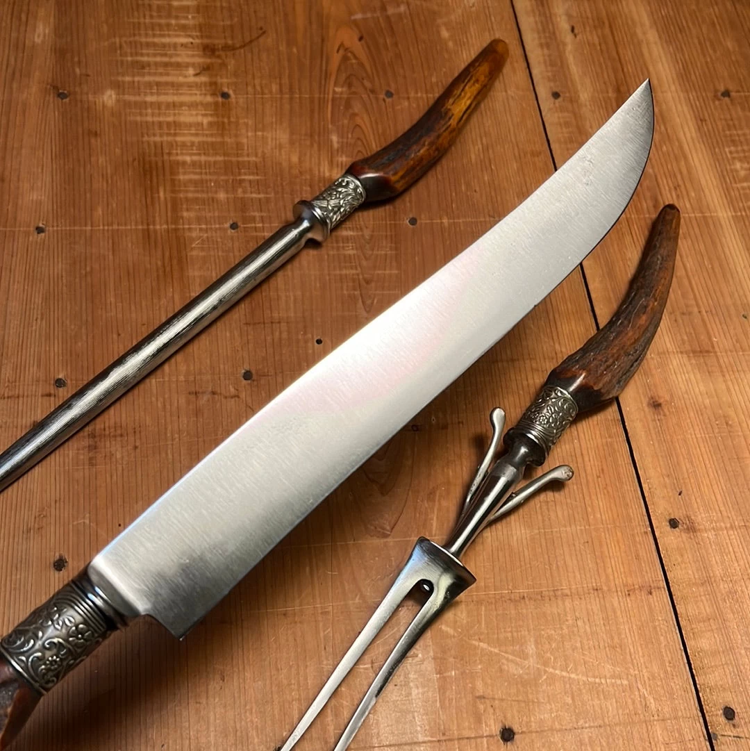 Vintage George Cowen 3 Pc Carving Set Carbon Steel Sheffield Stag Tip ~1890's-1910ish? 7 Vintage George Cowen 3 Pc Carving Set Carbon Steel Sheffield Stag Tip ~1890's-1910ish? - Image 5