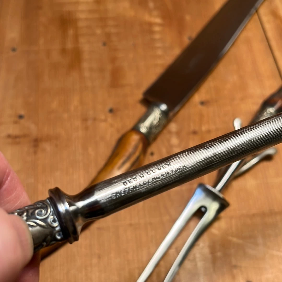 Vintage George Cowen 3 Pc Carving Set Carbon Steel Sheffield Stag Tip ~1890's-1910ish? 9 Vintage George Cowen 3 Pc Carving Set Carbon Steel Sheffield Stag Tip ~1890's-1910ish? - Image 7