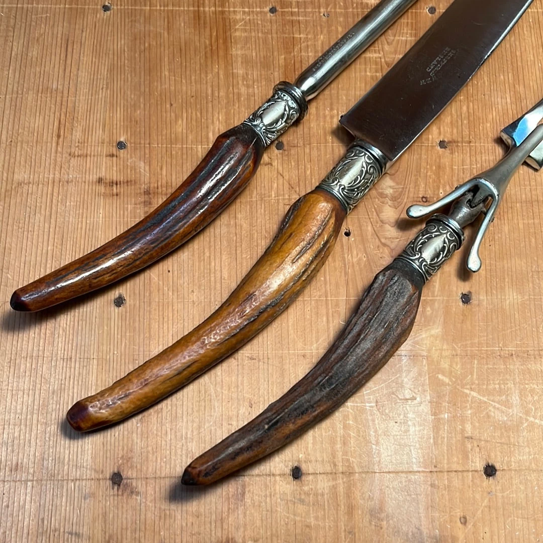 Vintage George Cowen 3 Pc Carving Set Carbon Steel Sheffield Stag Tip ~1890's-1910ish? 10 Vintage George Cowen 3 Pc Carving Set Carbon Steel Sheffield Stag Tip ~1890's-1910ish? - Image 8