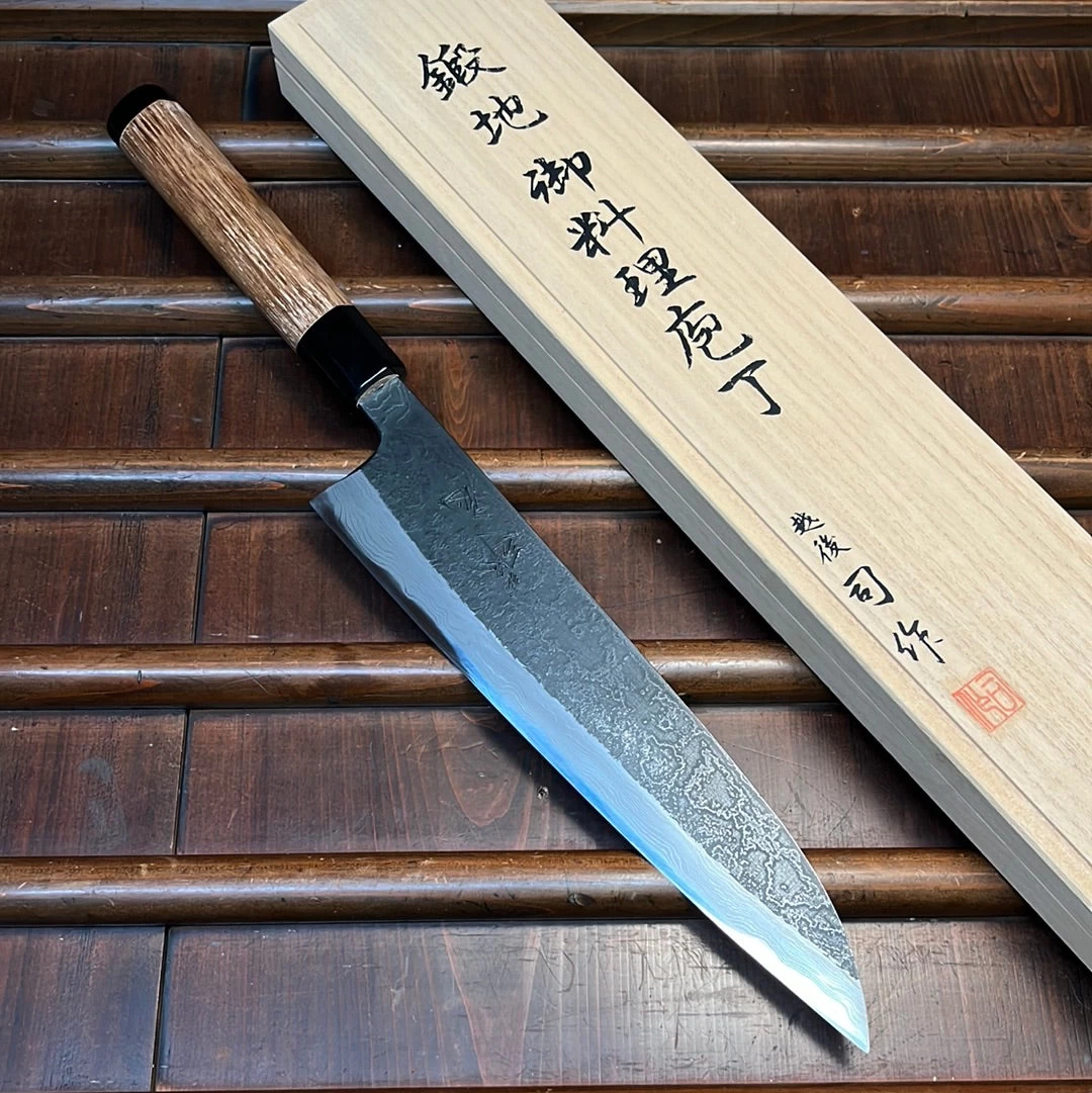 Tsukasa Hinoura 240mm Gyuto Shirogami Warikomi Kitaeji Suminagashi Double Horn Enju 3 Tsukasa Hinoura 240mm Gyuto Shirogami Warikomi Kitaeji Suminagashi Double Horn Enju