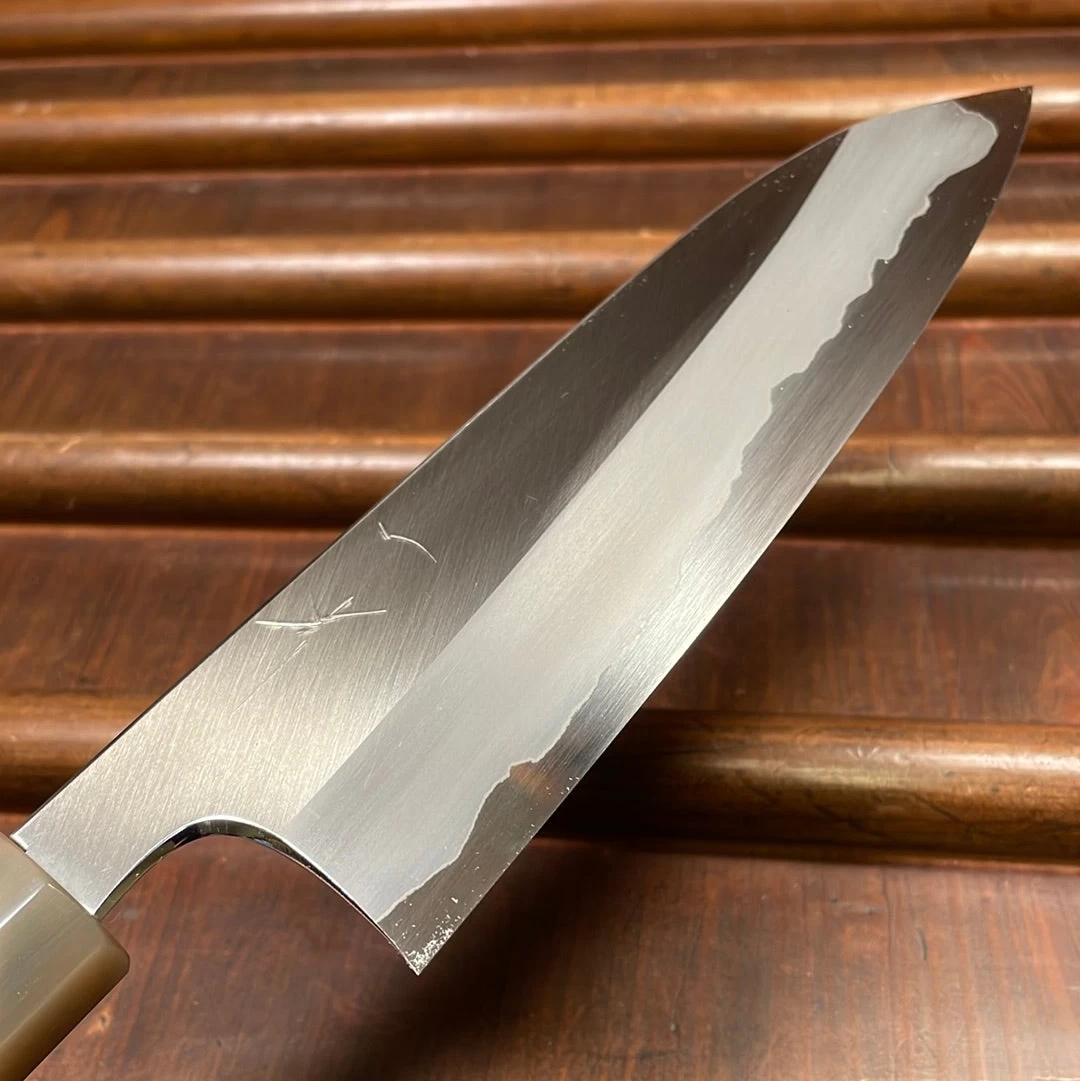 Hitohira Togashi 180mm Santoku Migaki Stainless Clad Aogami 1 Taihei Makassar Ebony Handle 5 Hitohira Togashi 180mm Santoku Migaki Stainless Clad Aogami 1 Taihei Makassar Ebony Handle - Image 3