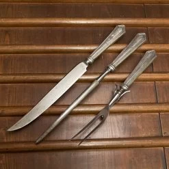 Vintage Unmarked 3pc Carving Set Carbon Steel Sterling Handles USA 1890’s-1920’s?