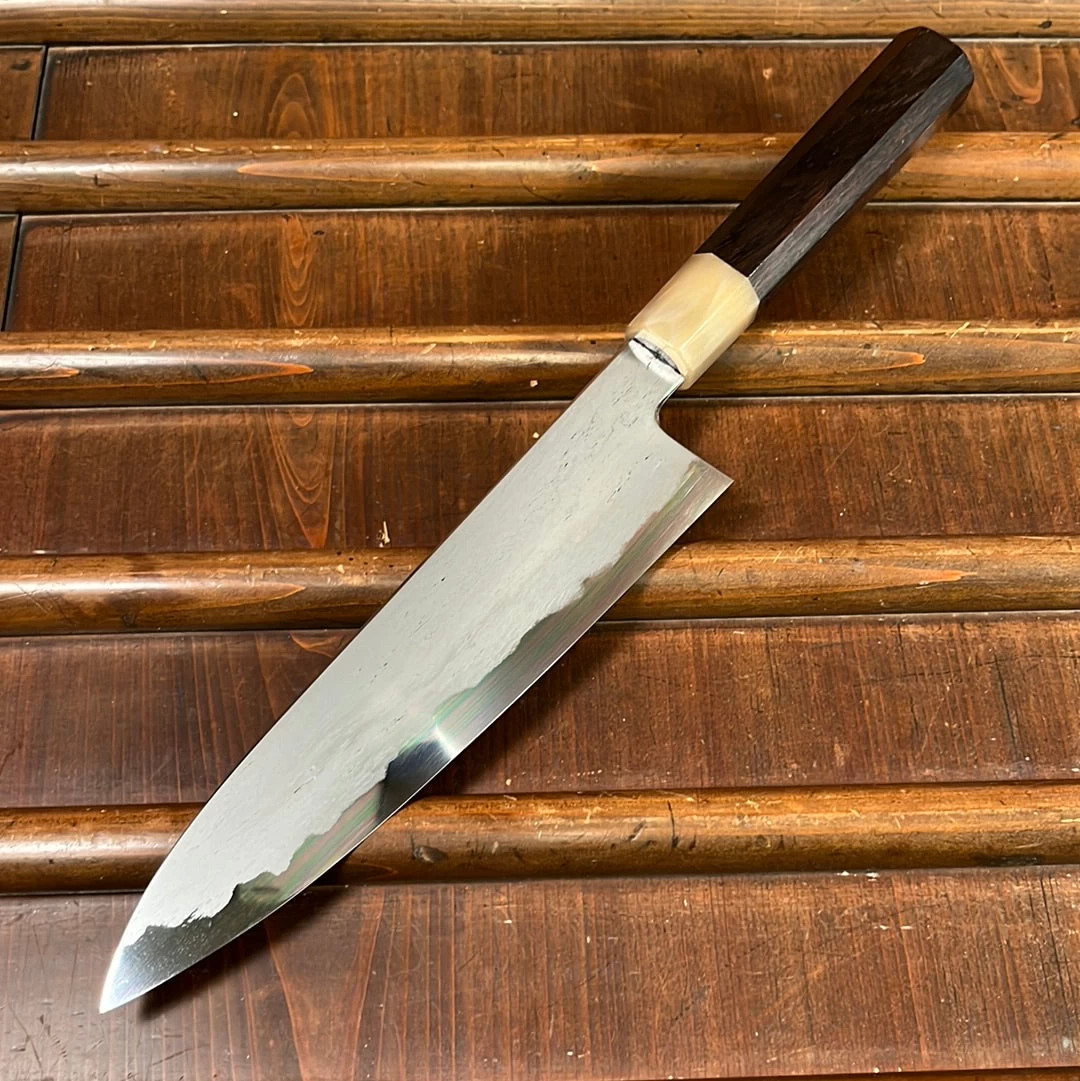 Tetsujin Hamono 210mm Gyuto Aogami 2 Wrought Iron Blonde Ebony 4 Tetsujin Hamono 210mm Gyuto Aogami 2 Wrought Iron Blonde Ebony - Image 2