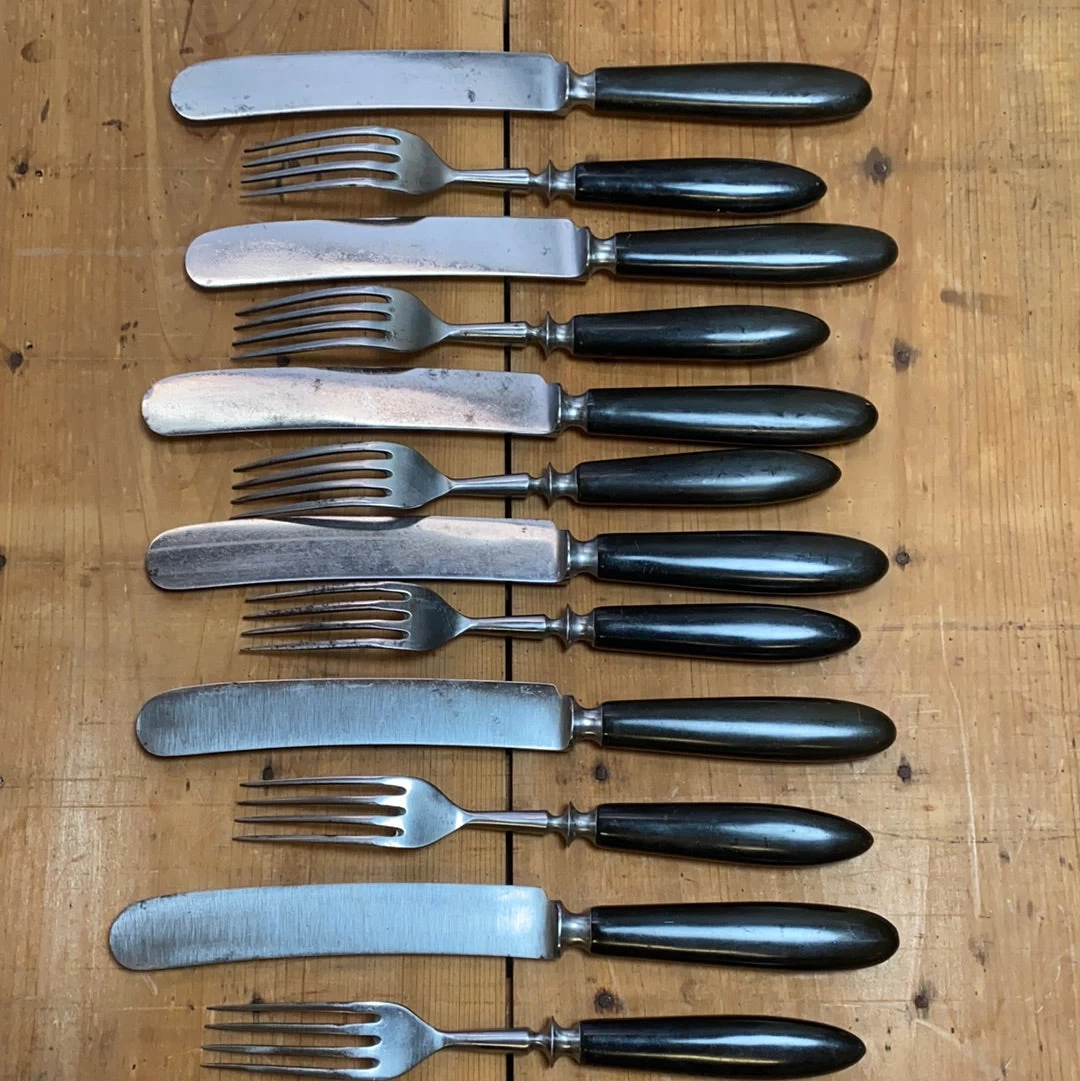 Vintage L F & C Aetna Works Set Of Forks & Knives Carbon Steel Gutta Percha 1870’s-90’s 5 Vintage L F & C Aetna Works Set Of Forks & Knives Carbon Steel Gutta Percha 1870’s-90’s - Image 3