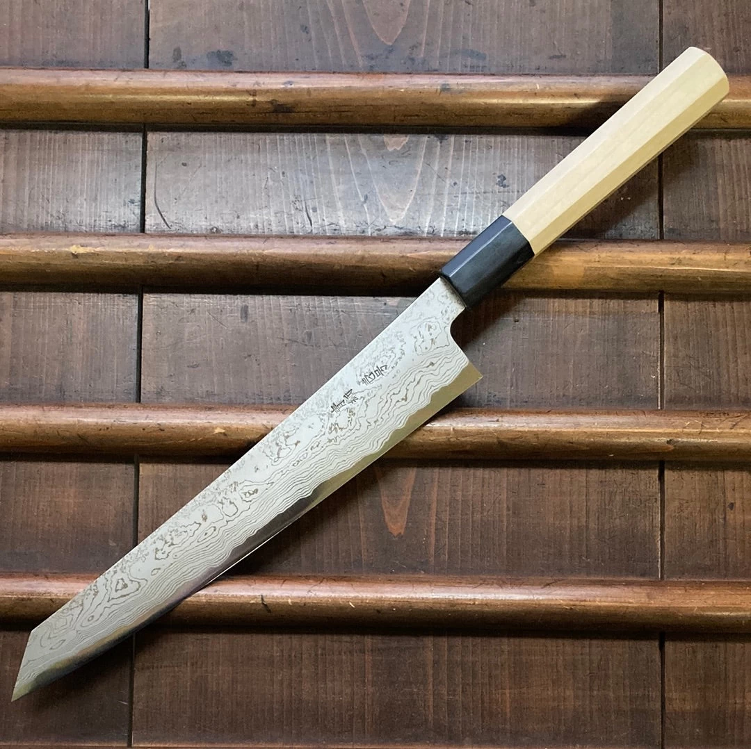 Sakai Kikumori X Bernal Cutlery Sori 240mm Kiritsuke Sujihiki Aogami 1 Suminagashi 4 Sakai Kikumori X Bernal Cutlery Sori 240mm Kiritsuke Sujihiki Aogami 1 Suminagashi - Image 2