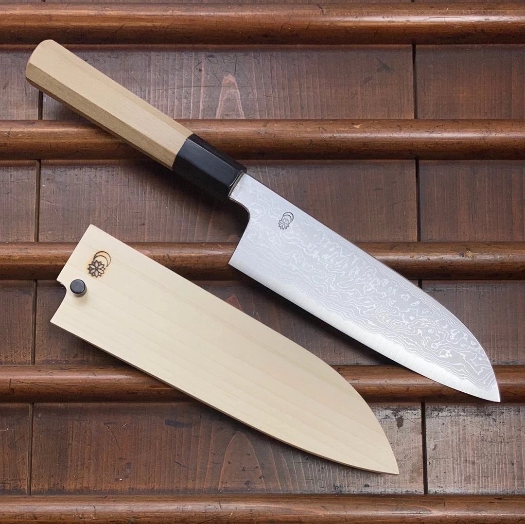 Sakai Kikumori Kikuzuki Uzu 180mm Santoku Aogami 1 With Saya 3 Sakai Kikumori Kikuzuki Uzu 180mm Santoku Aogami 1 With Saya