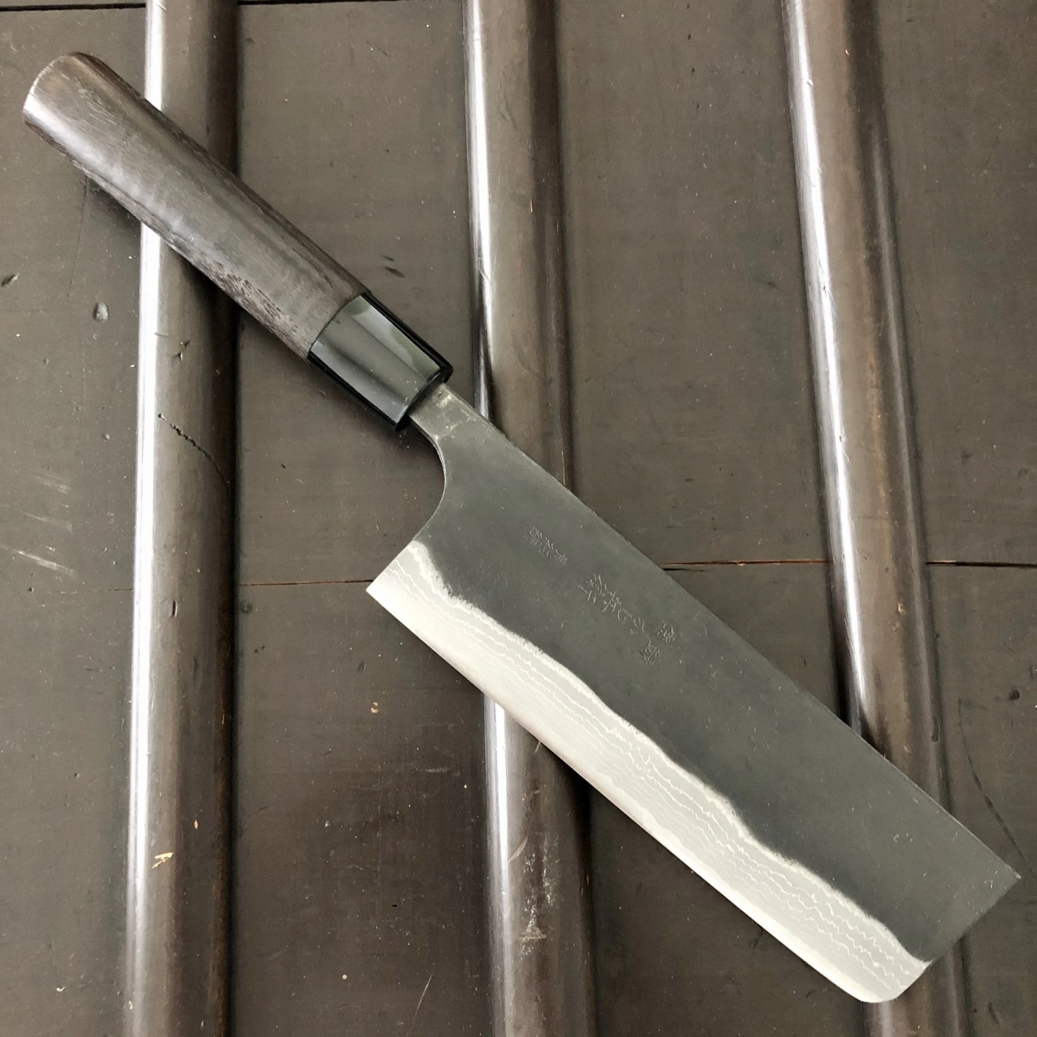 Kaji-bei 165mm Nakiri Iron Clad Aogami 2 Suminagashi Kurouchi 3 Kaji-bei 165mm Nakiri Iron Clad Aogami 2 Suminagashi Kurouchi