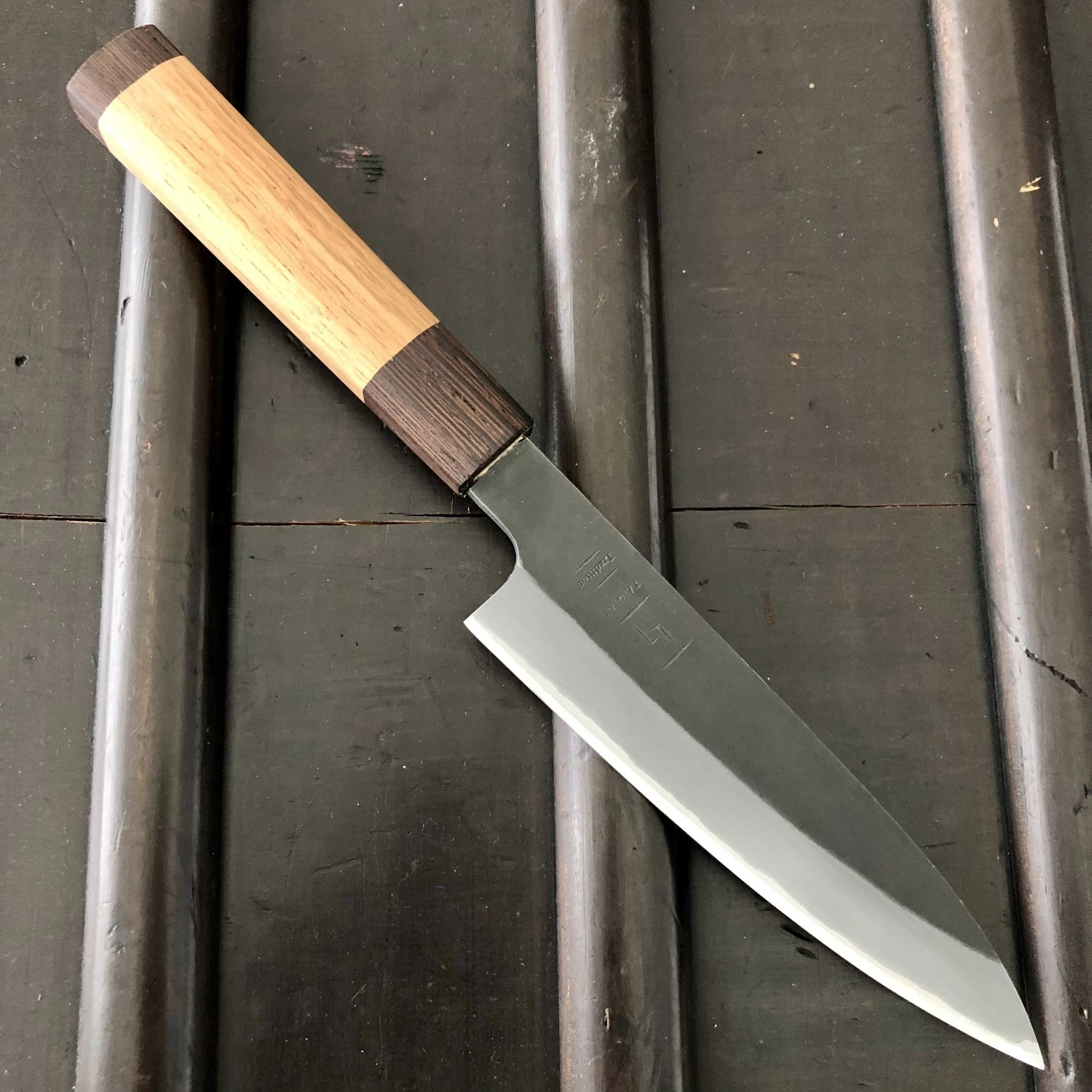 Tagai Sanjo 135mm Petty Stainless Clad Shirogami 2 Oak And Wenge Handle 3 Tagai Sanjo 135mm Petty Stainless Clad Shirogami 2 Oak And Wenge Handle
